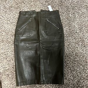 Forest green leather pencil skirt